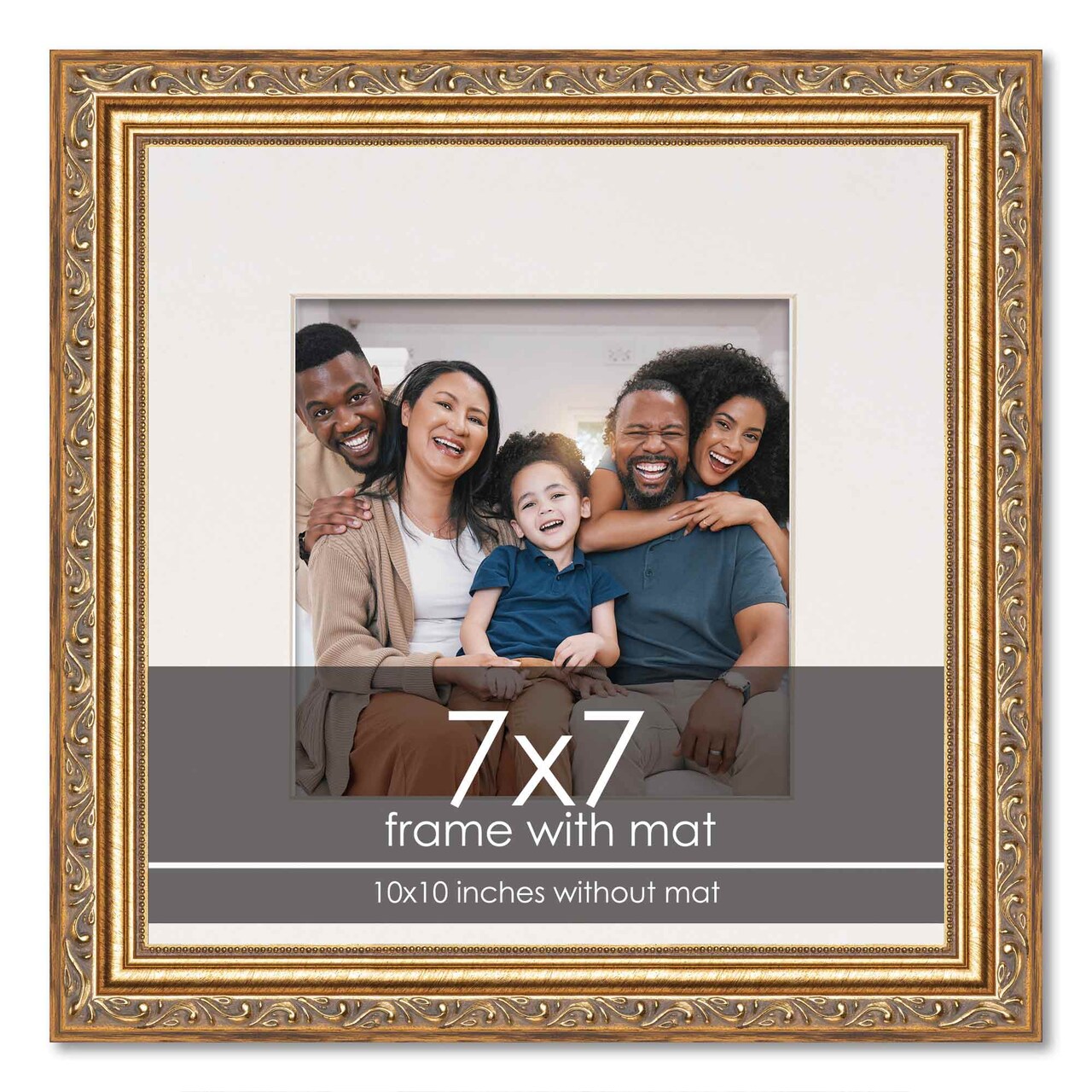 Antique Gold Frame with White Photo Mat, UV Acrylic Front, Foam Board Backing, 60 Sizes Available